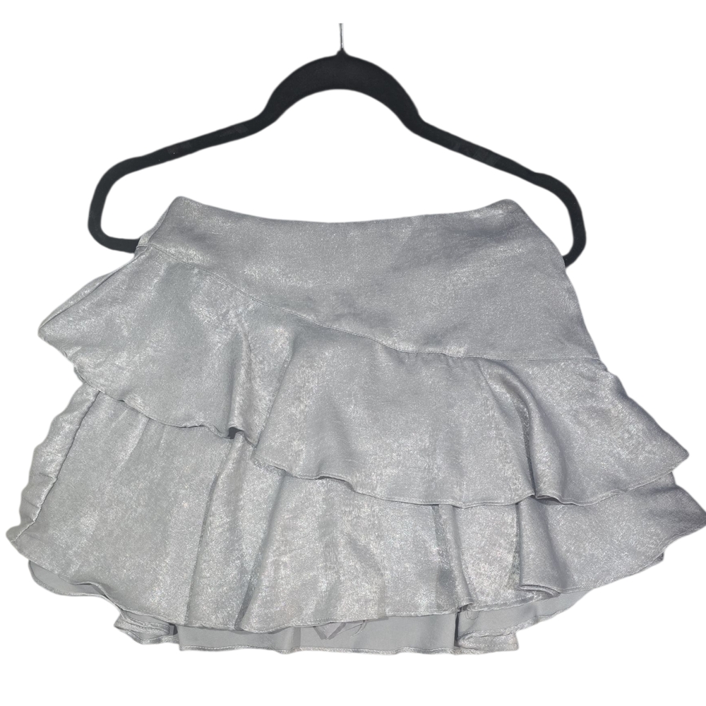 Mustard Seed Shiny Silver Ruffle Mini Skirt
